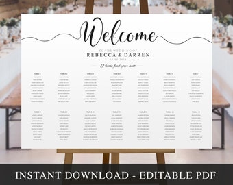 Wedding Seating Chart Landscape - Printable Editable PDF Template INSTANT DOWNLOAD. Large Chart Black Text Seating Plan. Find your seat sign