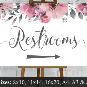 Wedding Restrooms Sign. Toilet Directions Left & Right Arrows Printable Download