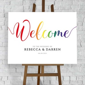 Hochzeit Willkommensschild Regenbogen - druckbare, bearbeitbare LGBT Pride Zeichen Vorlage