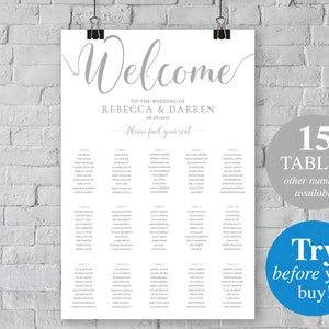 Silver Wedding Seating Chart Template 15 Tables