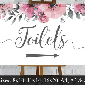 Wedding Toilets Sign. Restroom Directions Left & Right Arrows Printable Download