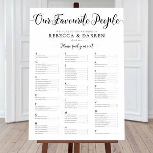 Sjabloon voor alfabetische zitplaatsen voor bruiloften. Grote A-Z plattegrond A1 of 24 x 36 inch