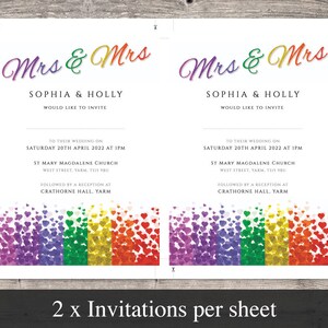 Lesbian Wedding Invitation Set Mrs & Mrs Details Card Rsvp Set Printable Editable PDF Templates INSTANT DOWNLOAD Gay Pride Hearts Invite image 6