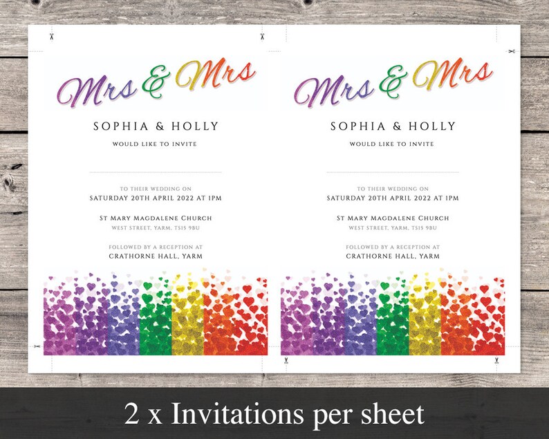 Lesbian Wedding Invitation Set Mrs & Mrs Details Card Rsvp Set Printable Editable PDF Templates INSTANT DOWNLOAD Gay Pride Hearts Invite image 6