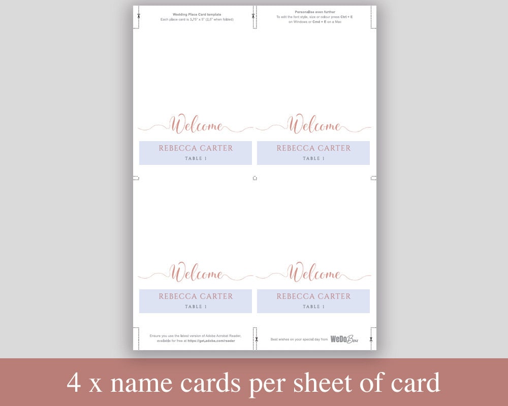 Rose Gold Place Cards Template. Printable Editable Wedding Name Cards Folded Tent Cards - Etsy