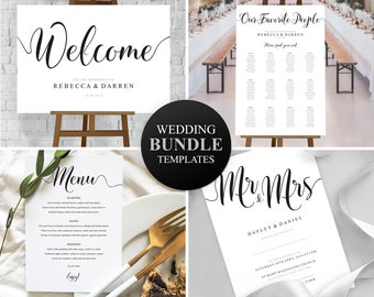 Wedding Welcome Sign, Seating Chart, Menu and Invitation Template Bundle
