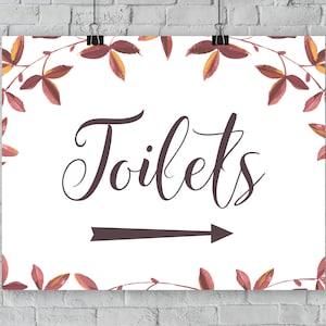 Toilets Sign Left & Right Arrows. Rustic Wedding Signage