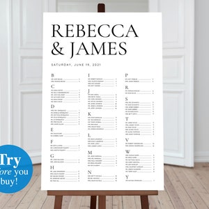 Alfabetische zitplaatsen grafiek bruiloft sjabloon. Groot A-Z zitplan A1 of 24x36