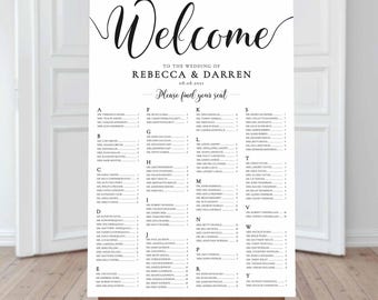 Alphabetical Wedding Seating Chart Template. Large A-Z Seating Plan A1 or 24x36