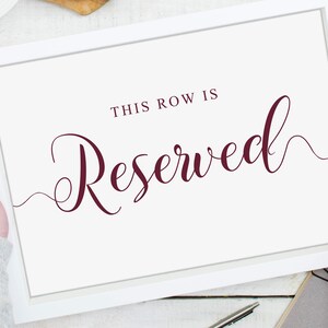 Burgundy Reserved Seating Sign: Wedding Ceremony Printable (Digital Download)