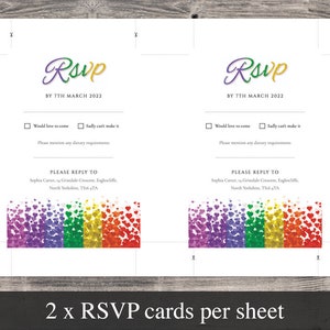 Lesbian Wedding Invitation Set Mrs & Mrs Details Card Rsvp Set Printable Editable PDF Templates INSTANT DOWNLOAD Gay Pride Hearts Invite image 7