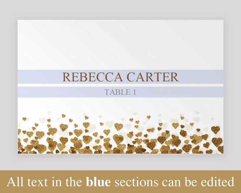 Wedding Place Cards Gold Template Printable Editable PDF Folded Tent ...