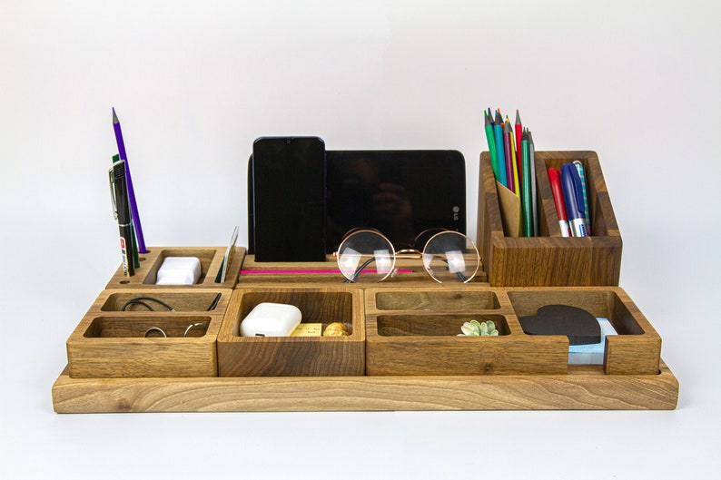 Desk Tidy Office Desk Accessories set Wood desk accessories Etsy