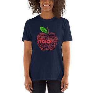 Teacher Word Apple Short-Sleeve Unisex T-Shirt (Several Color Options) , Teacher Team School Tees, Unique Apple Design Teacher Gift