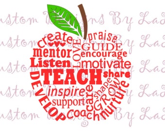 Teacher word apple svg, apple word art svg, teacher appreciation svg, school svg, teacher cutting files for cricut, teacher word cloud svg
