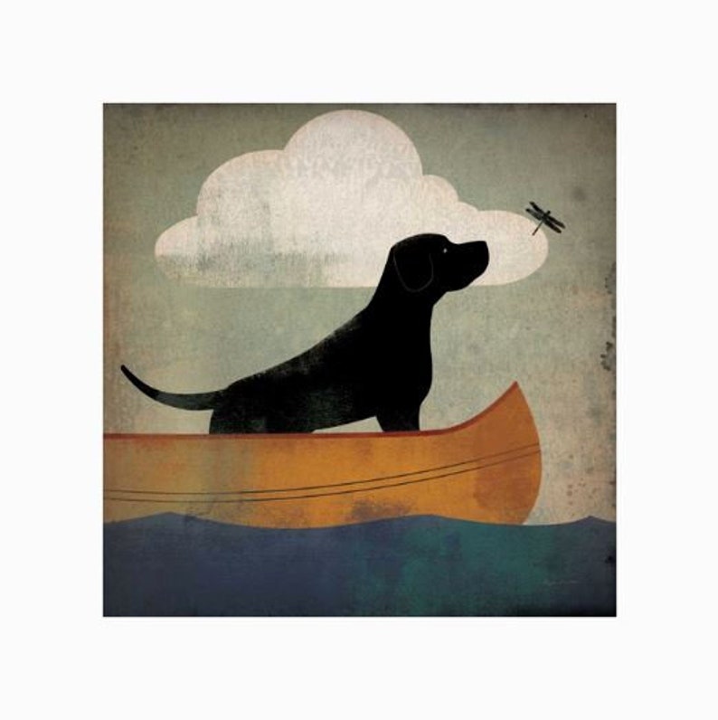 Big Dog Canoe Ride, Fine Art Print, Lake, Canoe Art, Whimsical Wall ...