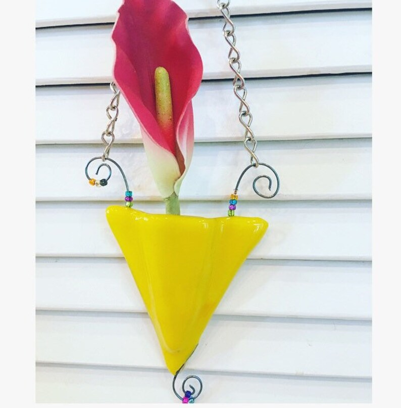 Yellow Beaded Fused Glass Pocket Vase Etsy