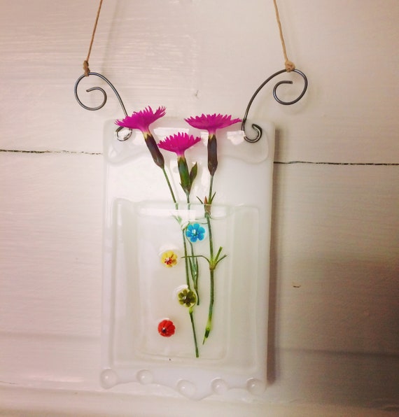 Fused Glass Hanging Pocket Vase Etsy