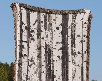 Birch Trees Woven Blankets, Aspen Trees Blanket, Woven Wall Hanging, Birch Forest Throw Blanket, Birch Branches, Birch Tree Decor Wall Art
