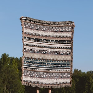 Boho Woven Blanket, Hippie Woven Blanket, Bohemian Tapestry, Naturalist Abstract Throw Blankets, Cotton Striped Blanket, Bohemian Bedspread