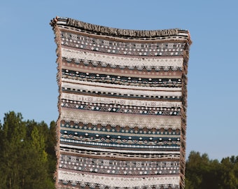 Boho Woven Blanket, Hippie Woven Blanket, Bohemian Tapestry, Naturalist Abstract Throw Blankets, Cotton Striped Blanket, Bohemian Bedspread
