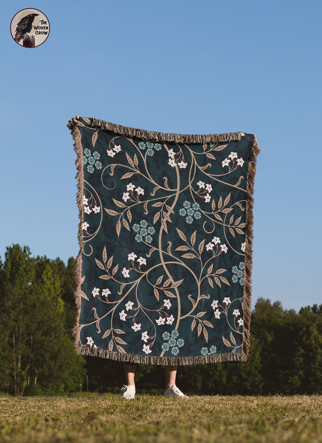 Floral Woven Throw Blankets, Tapestry Blanket, Floral Living Room Decor