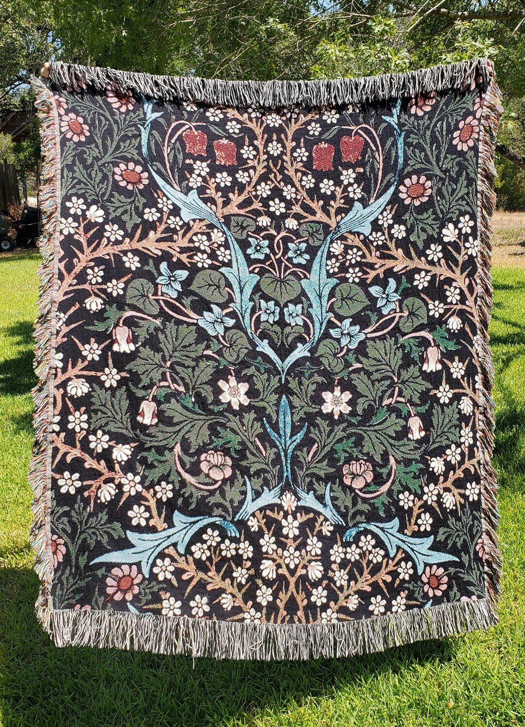 Floral Woven Throw Blankets, William Morris Blackthorn Tapestry Blanket
