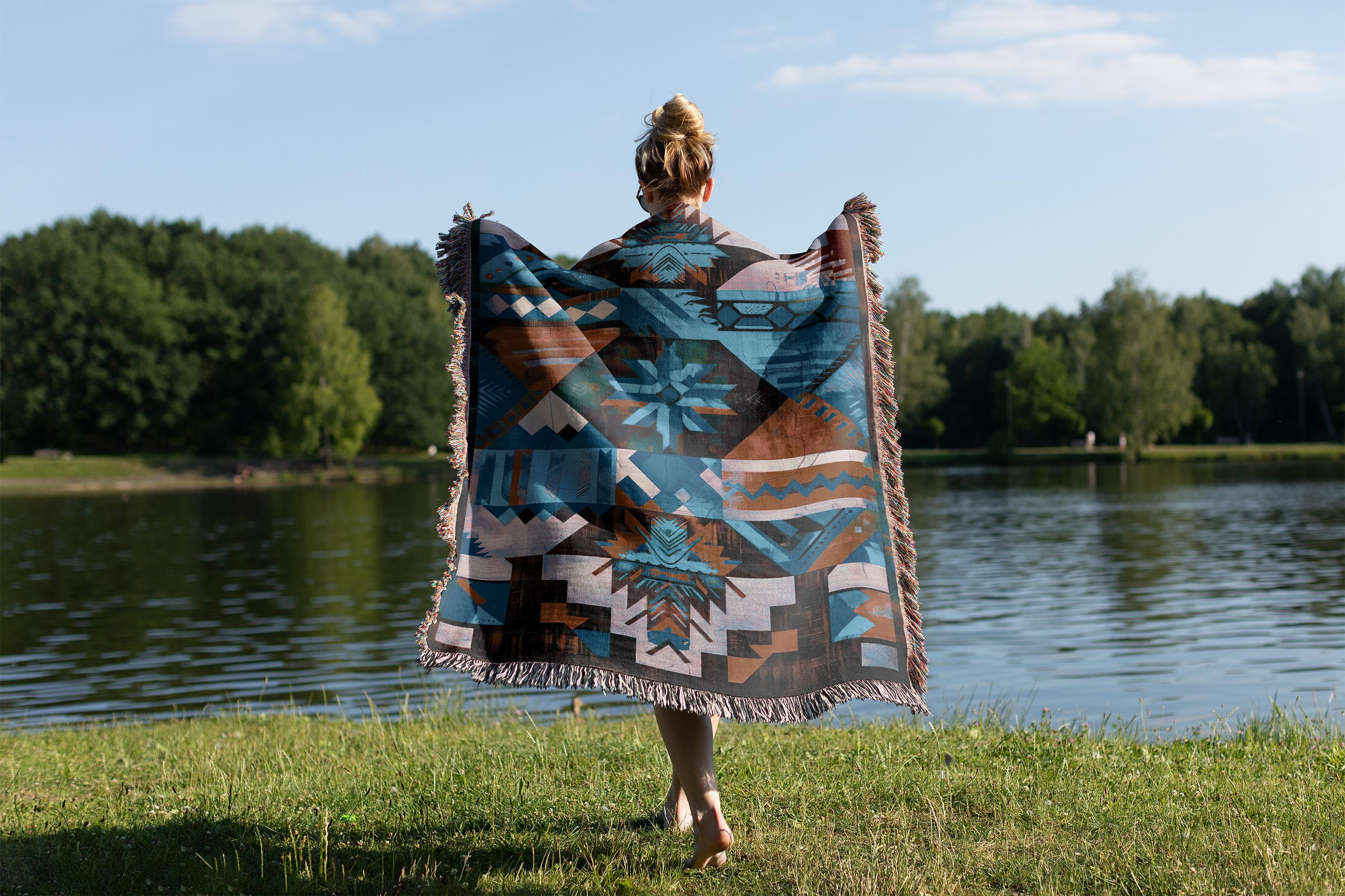 Native Natural Throw Navajo Woven Blanket, Southwestern Geometric Throw, USA Made Cotton - Etsy