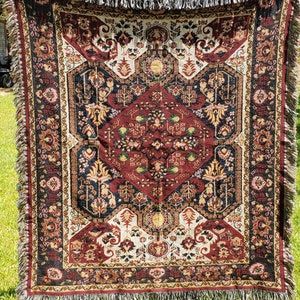 Persian Rug Style Woven Blanket, Arabesque Pattern Throw Blankets ...