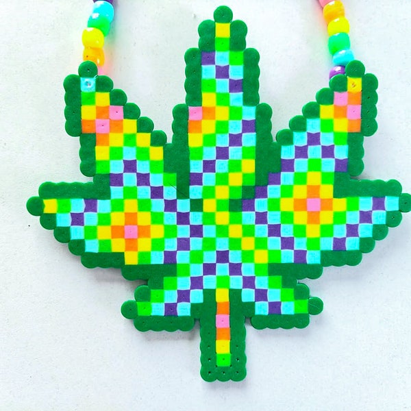 Trippy Weed Leaf Kandi Necklace