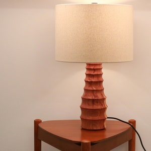 Aromatic Cedar Table Lamp Modern Turned Wood Side Lamp image 1