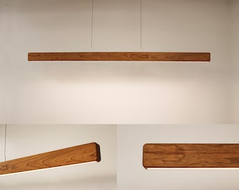 Linear Suspension LED Pendant in Gummy Cherry Wood | 59" Modern Light Fixture