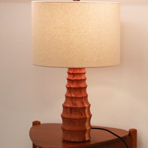 Aromatic Cedar Table Lamp Modern Turned Wood Side Lamp image 5