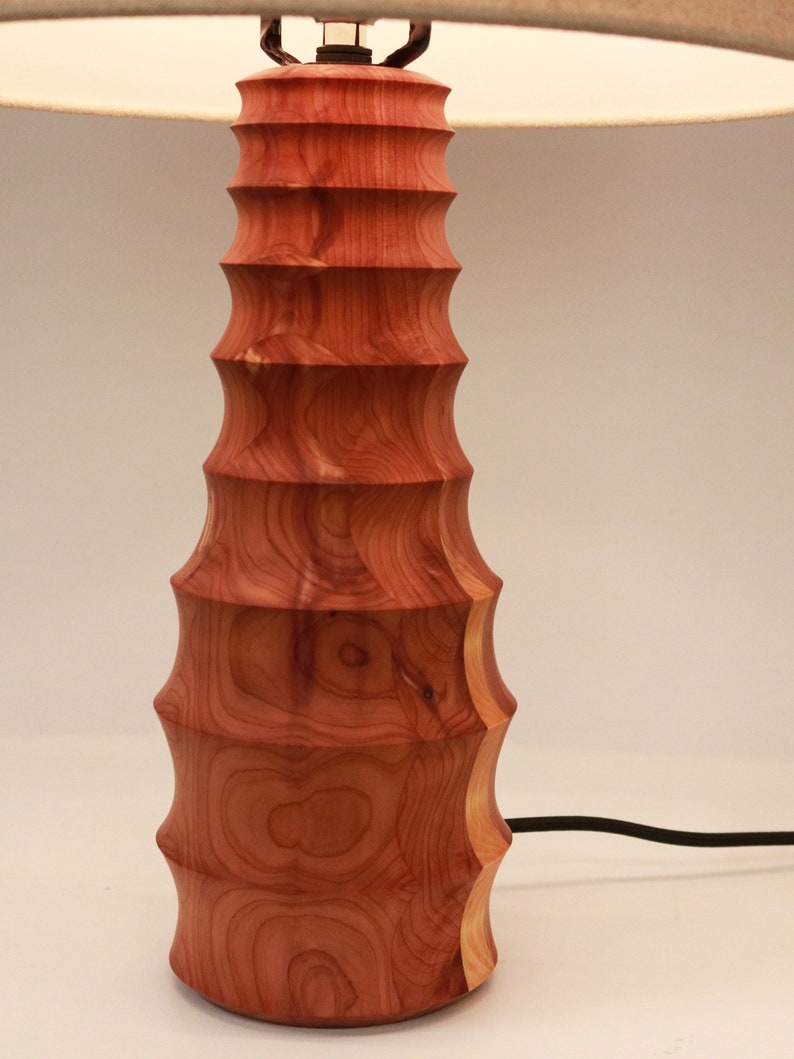 Aromatic Cedar Table Lamp Modern Turned Wood Side Lamp image 4