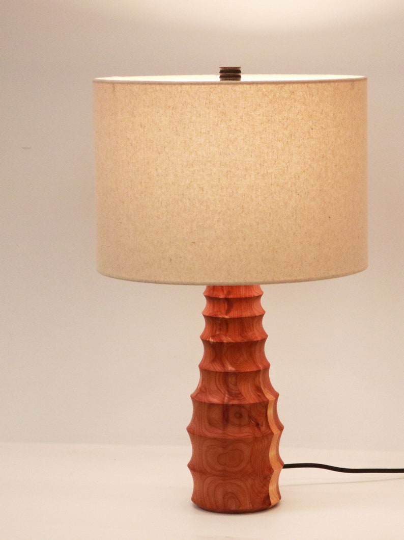 Aromatic Cedar Table Lamp Modern Turned Wood Side Lamp image 2