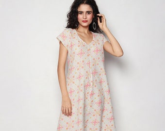 Summer Cotton Dress with Hand Block Print –Floral Design, Handmade and Made in India–Perfect for Summer, Parties, Lightweight & comfortable