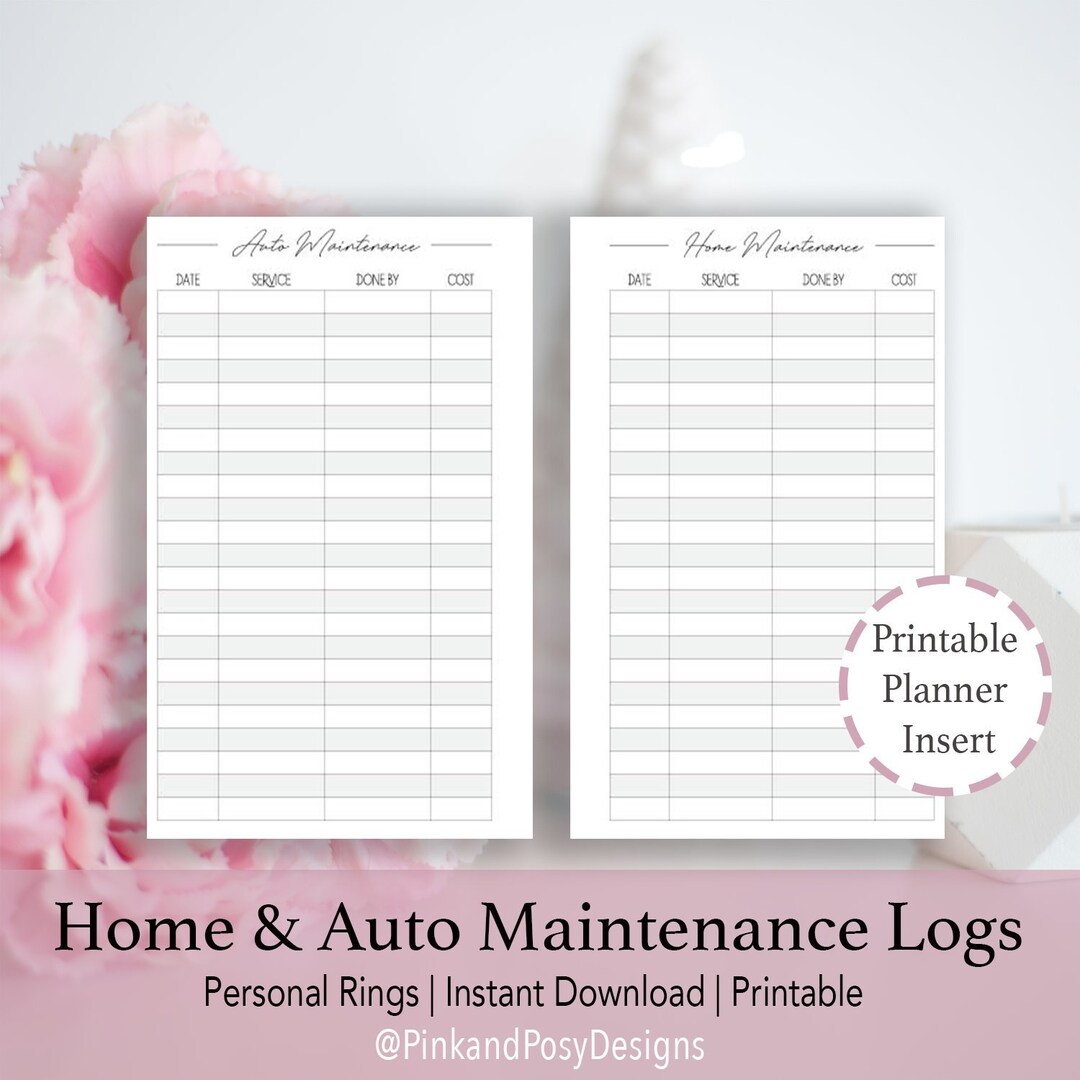 Home and Auto Maintenance Planner Insert Personal Wide Rings - Etsy