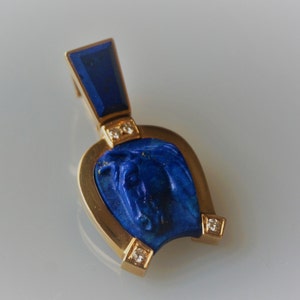Lapis 14k Solid Gold Horse Diamonds, Brooch Pendant Enhancer, Quality Lapis, Carved Horse Pin, Convertible,*READ DESCRIPTION BELOW