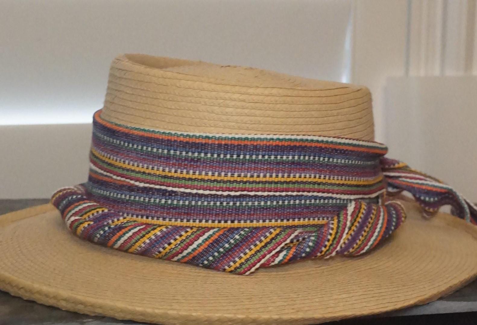 Palm Leaf Straw Hat, Colorful Woven Scarf, Vintage La  display picture 3