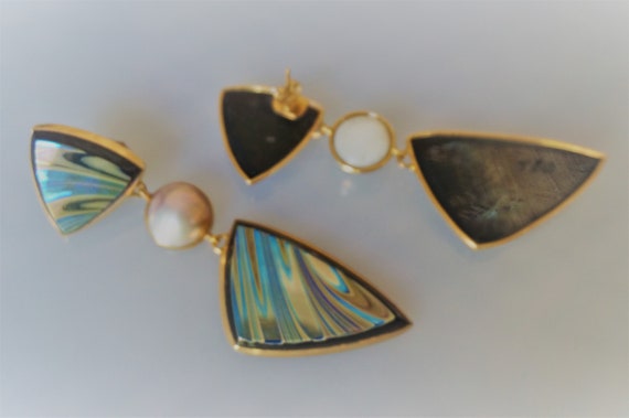 Tiffany Glass, 14K, Mabe Pearls, Butterfly Wing D… - image 6