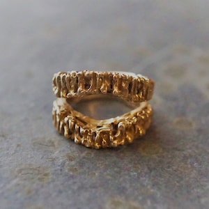 Baroque Brutalist 14k Solid Yellow Gold Enhancer Guard Ring, Nugget, Solitaire, Wide Band, Size 5-1/2,*READ DESCRIPTION BELOW
