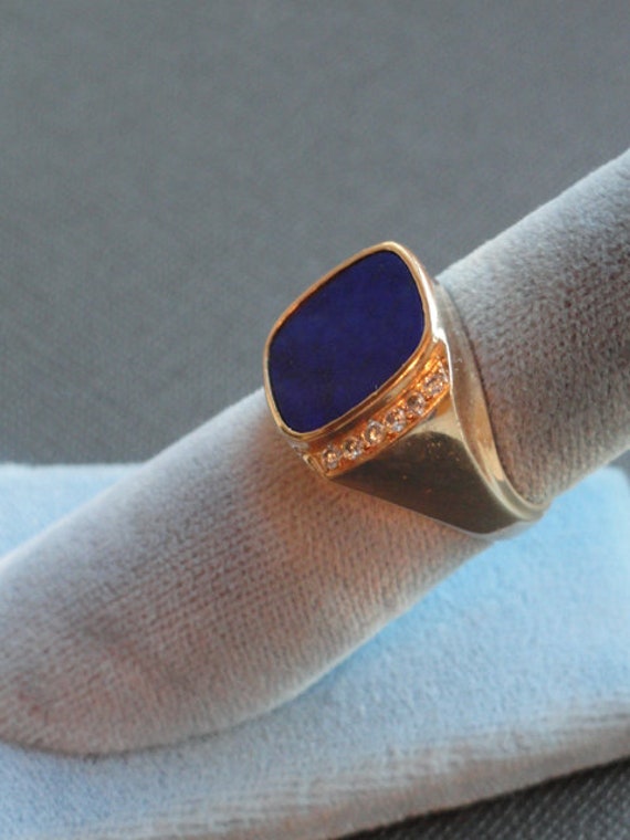 Quality Lapis, Diamonds, 14k Gold Ring, Men's, Un… - image 4