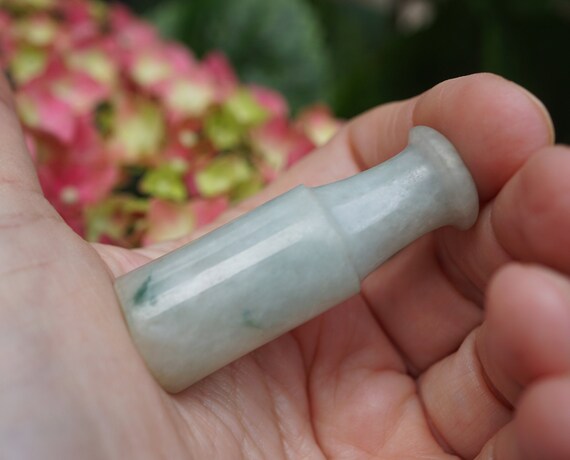 Vintage Carved Jade Bead Cigarette Holder, Pendant Focal