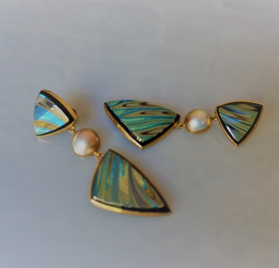 Tiffany Glass, 14K, Mabe Pearls, Butterfly Wing D… - image 3
