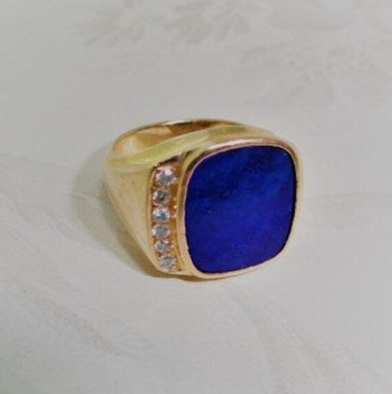 Quality Lapis, Diamonds, 14k Gold Ring, Men's, Un… - image 2