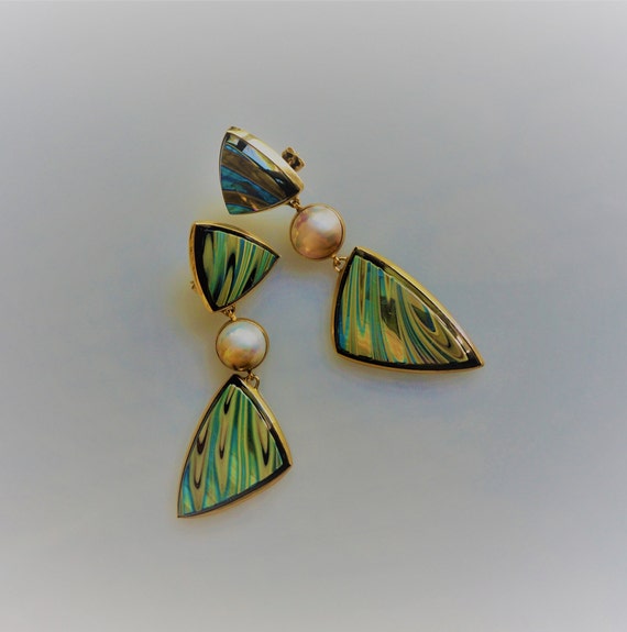 Tiffany Glass, 14K, Mabe Pearls, Butterfly Wing D… - image 4