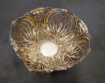 Vintage Decorative Sterling Silver Intricate Repousse, Pierced Floral Design, Small Bowl,*READ DESCRIPTION BELOW
