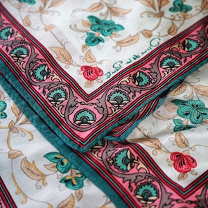 Vintage Oscar de la Renta Silk Scarf, Teal, Pink, Gold, Fuchsia, Floral, 30 x 30 Inch, Wide border, Elegant, *READ DESCRIPTION BELOW