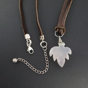 Carved Rose Quartz Leaf Pendant Leather, Sterling Silver, Adjustable 16 to 18 inches,*READ DESCRIPTION BELOW