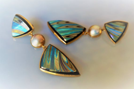 Tiffany Glass, 14K, Mabe Pearls, Butterfly Wing D… - image 1